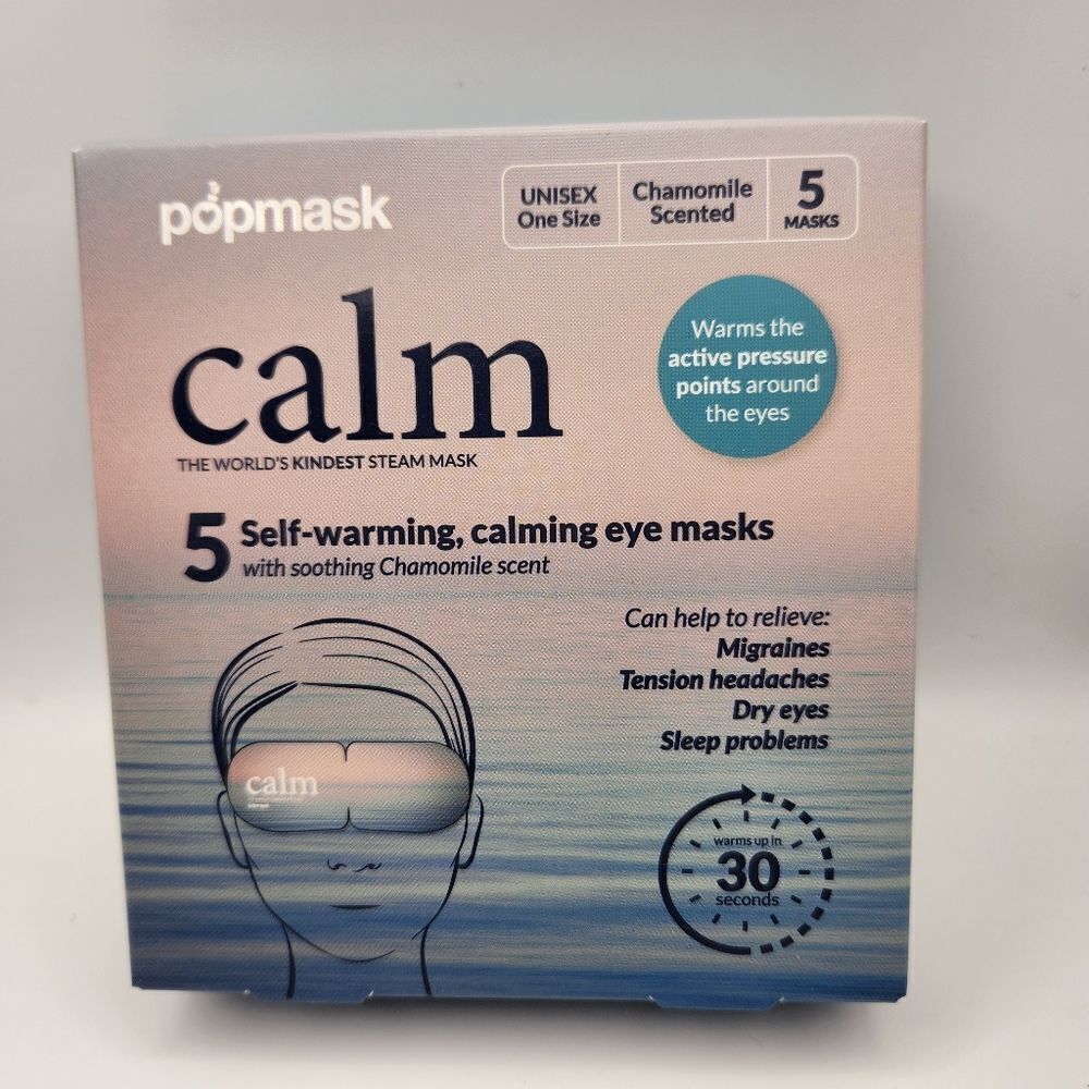 Popmask Calm Self-Warming Eye Masks Chamomile Scented NIB 5 Masks In Box